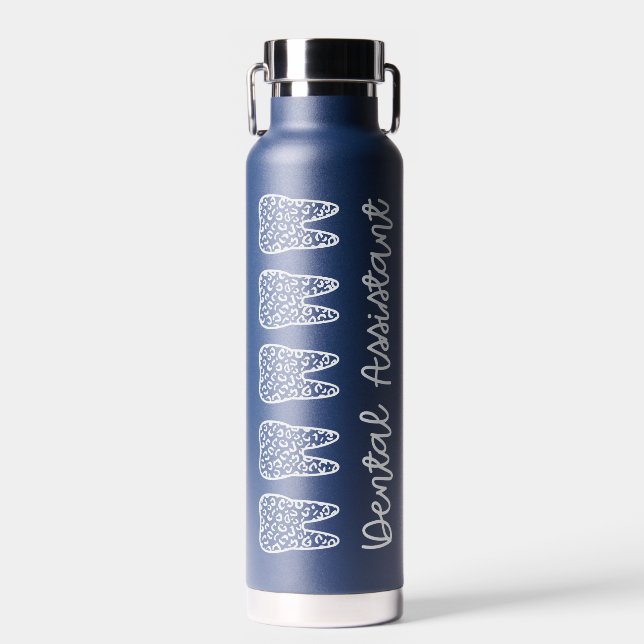 Personalised Dental Assistant Leopard Print Tooth  Water Bottle (Front)
