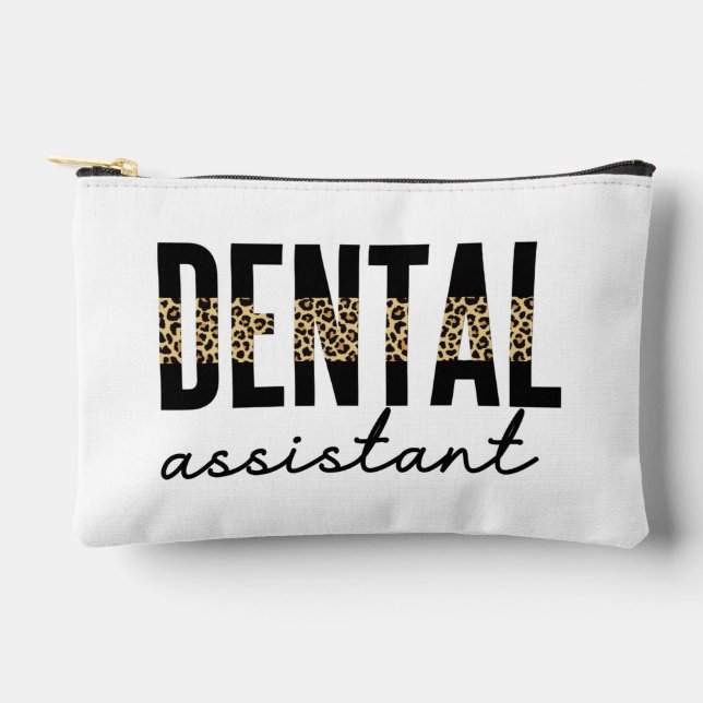 Personalised Dental Assistant Leopard Typography Accessory Pouch (Front)