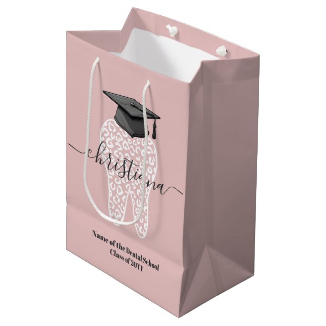 Personalised Dental Graduation Leopard Tooth Grad Medium Gift Bag (Front Angled)