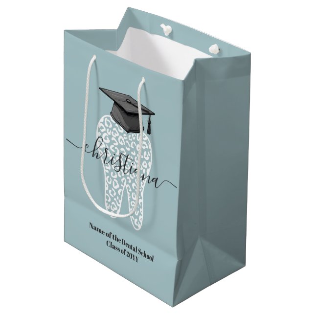 Personalised Dental Graduation Leopard Tooth Grad Medium Gift Bag (Front Angled)
