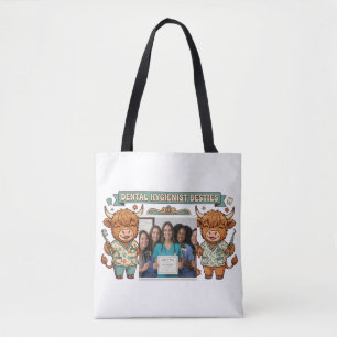 Personalised Dental Hygienist Besties Highland Cow Tote Bag