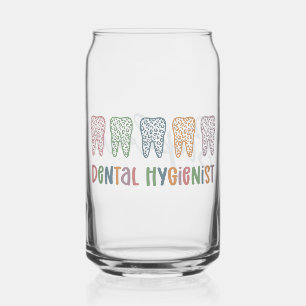 Personalised Dental Hygienist Leopard Print teeth Can Glass