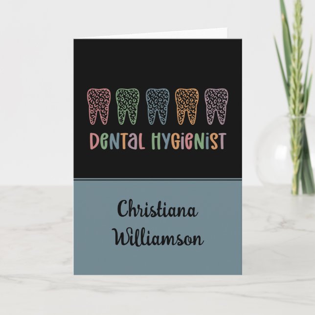 Personalised Dental Hygienist Leopard Print teeth Card (Front)