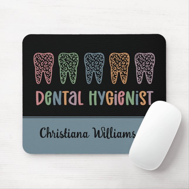 Personalised Dental Hygienist Leopard Print teeth Mouse Mat (With Mouse)