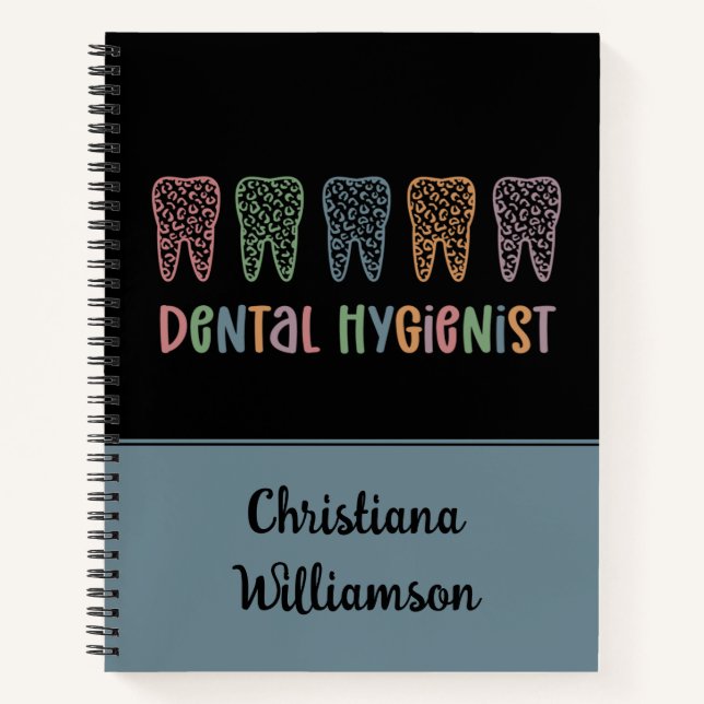 Personalised Dental Hygienist Leopard Print teeth Notebook (Front)