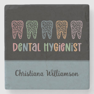 Personalised Dental Hygienist Leopard Print teeth Stone Coaster