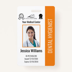 Personalised Dentist Office Logo Photo ID Orange ID Badge