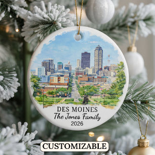 Personalised Des Moines Ornament, Custom Iowa Ceramic Tree Decoration