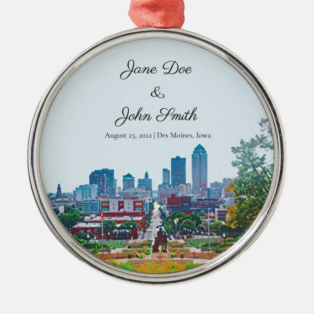 Personalised Des Moines Skyline Ornament (Front)