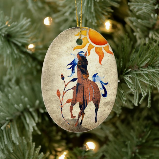 Personalised Desert Pony with Sun Horse Christmas Ceramic Tree Decoration (Tree)