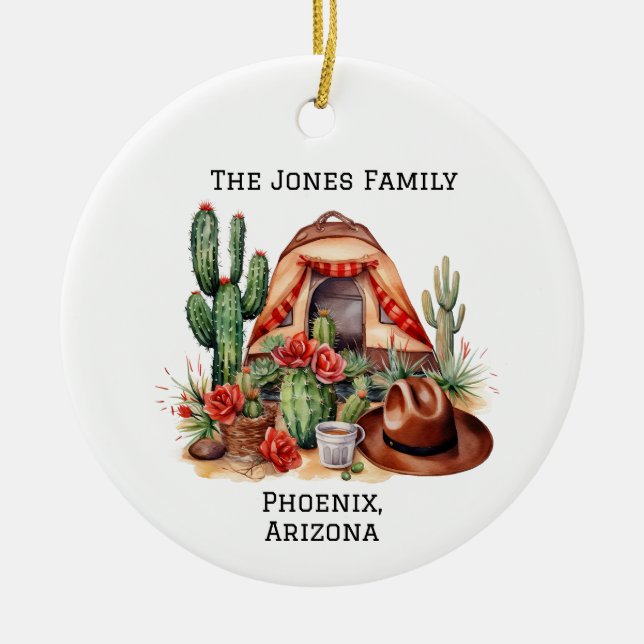 Personalised Desert/Southwestern Camping  Ceramic Tree Decoration (Front)