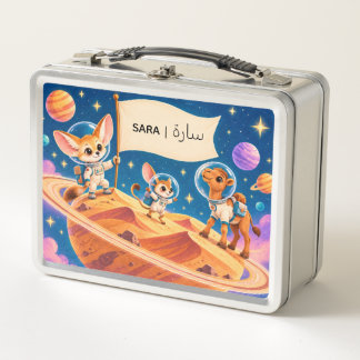Personalised Desert Space Explorers Kids Metal Lunch Box