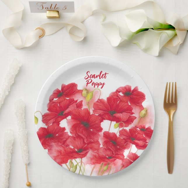 Personalised Design Scarlet Poppy.   Paper Plate (Wedding)