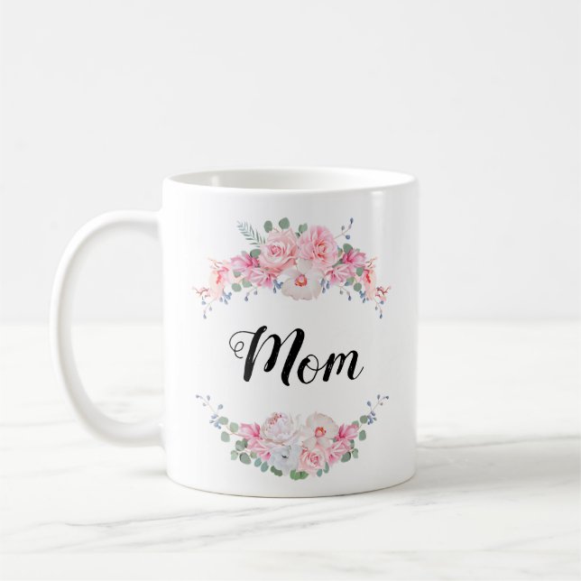 Personalised design with floral border coffee mug (Left)