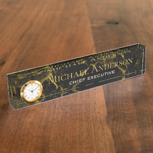 Personalised Desk NAME Plate Black GOLD MARBLE