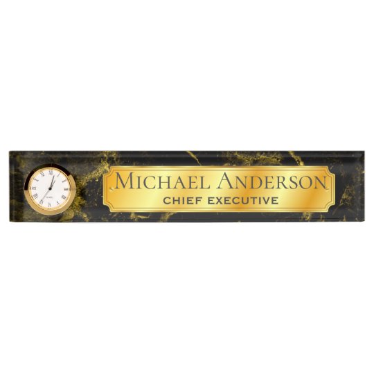 Personalised Desk Name Plate Black Gold Marble 2 Zazzle Co Uk