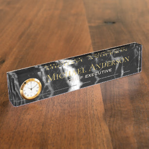 Personalised Desk NAME Plate Black White MARBLE