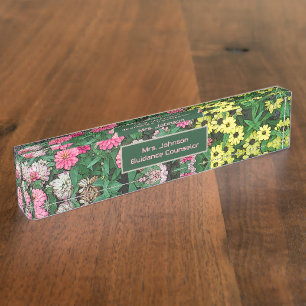 Personalised Desk Name Plate/Colourful Floral Nameplate