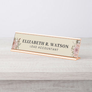 Personalised Desk Name Plate Custom Floral Sign