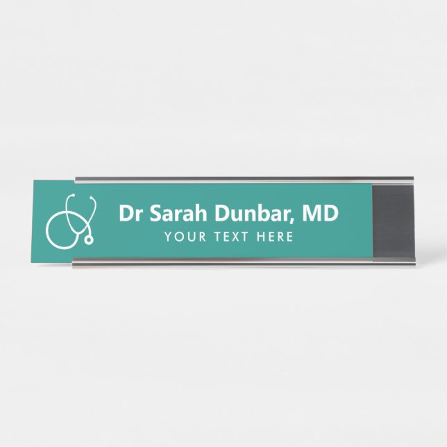 Personalised desk name plate for medical doctor MD (Front)