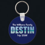 Personalised Destin Beach Trip Cool Blue Key Ring<br><div class="desc">These cool custom Destin Florida keychains feature your personalised group name for a family reunion or trip to the Emerald Coast. The letters of the word DESTIN are filled with beautiful ocean photography for your vacation.</div>