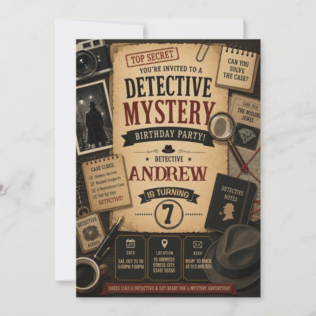 Personalised Detective Birthday Invitation (Front)