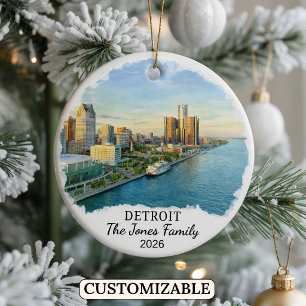 Personalised Detroit Ornament, Custom Michigan Ceramic Tree Decoration