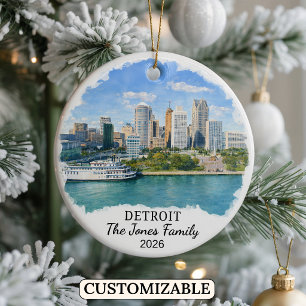 Personalised Detroit Ornament, Custom Michigan Ceramic Tree Decoration