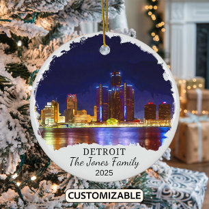 Personalised Detroit Ornament, Michigan State Ceramic Tree Decoration