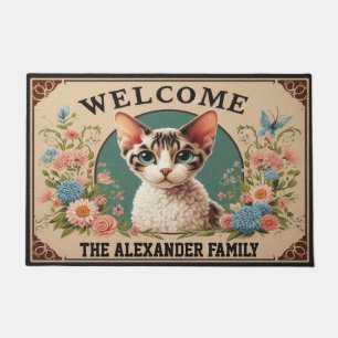 Personalised Devon Rex Cat Stylish Floral Welcome Doormat