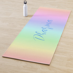 Personalised Dharma Bright Rainbow Colours Pink Yoga Mat