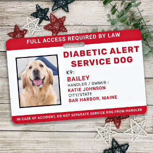 Personalised Diabetic Alert Service Dog Photo ID ID Badge