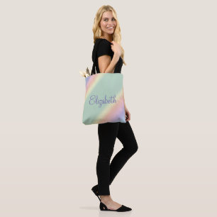 Personalised Diagonal Pastel Rainbow Water Wash Tote Bag