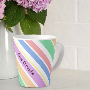 Personalised Diagonal Stripe Pastel Multi Colour Latte Mug