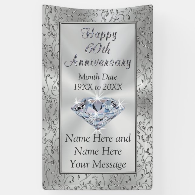 Personalised Diamond 60th Anniversary Banners (Vertical)