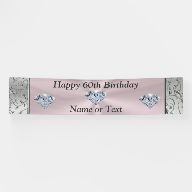 Personalised Diamond 60th Birthday Banners for Her (Horizontal)