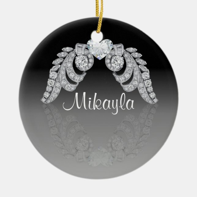 Personalised Diamond Angel Wings Ceramic Tree Decoration (Front)