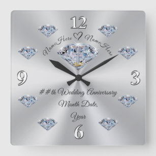 Personalised Diamond Anniversary Clock, CHRISTIAN Square Wall Clock