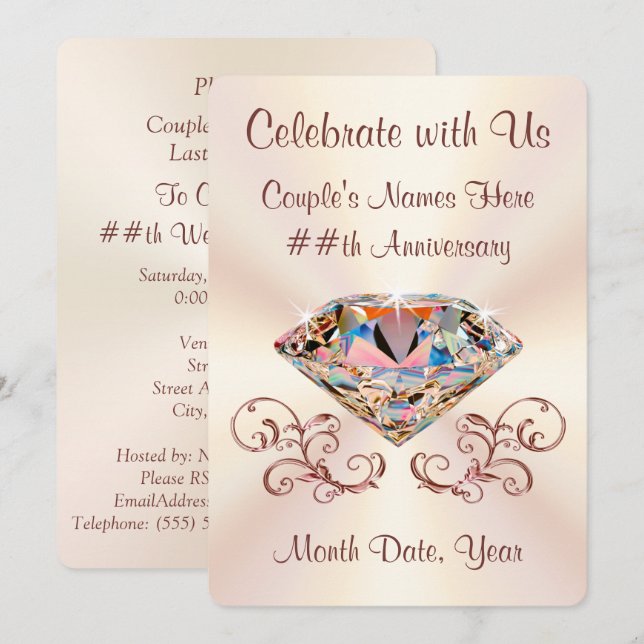 Personalised Diamond Anniversary Invitations (Front/Back)