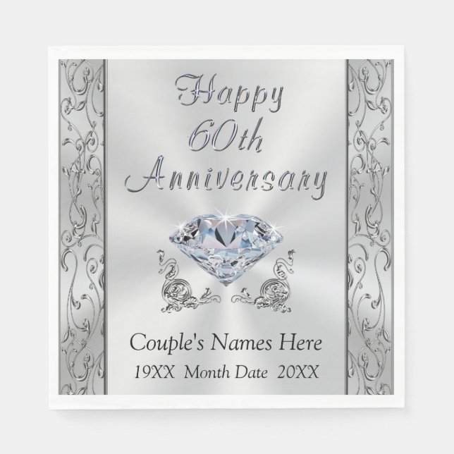 Personalised Diamond Anniversary Napkins, Stunning Napkin (Front)