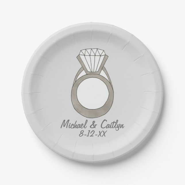 Personalised Diamond Engagement Ring Wedding Plate (Front)