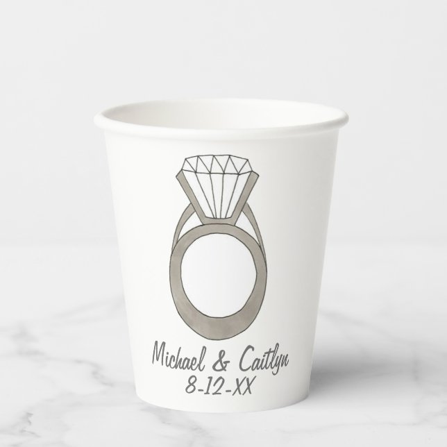 Personalised Diamond Engagement Ring Wedding Plate Paper Cups (Front)