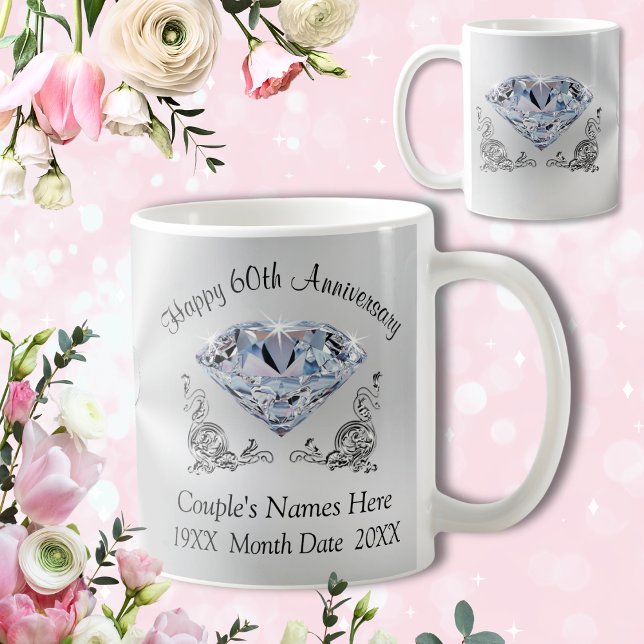Personalised DIAMOND Happy 60th Anniversary Gifts Coffee Mug (Creator Uploaded)