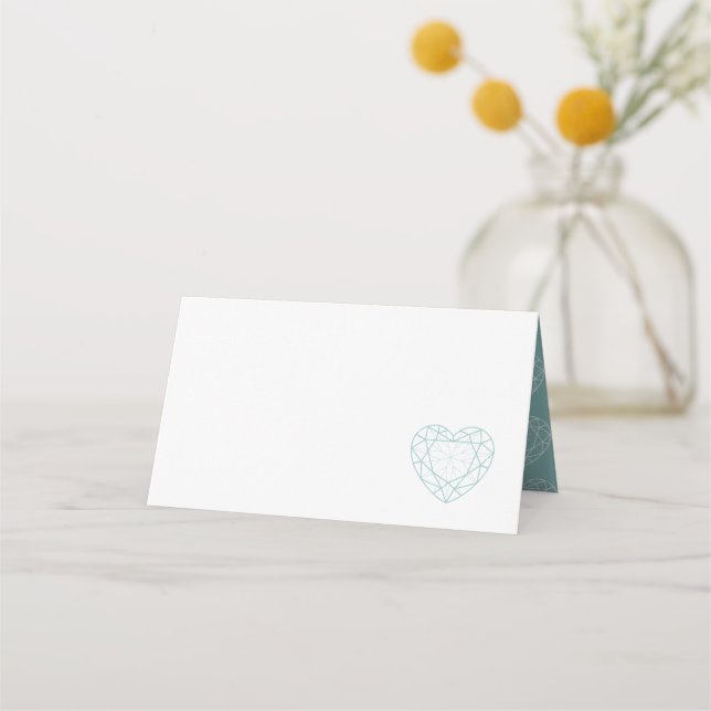 Personalised diamond heart place guest place card (Front)