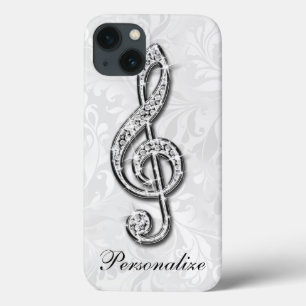 Personalised Diamond Music Note Floral Damask iPhone 13 Case
