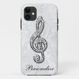 Personalised Diamond Music Note Floral Damask iPhone 11 Case
