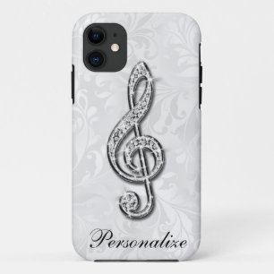 Personalised Diamond Music Note Floral Damask iPhone 11 Case