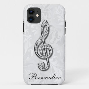 Personalised Diamond Music Note Floral Damask iPhone 11 Case