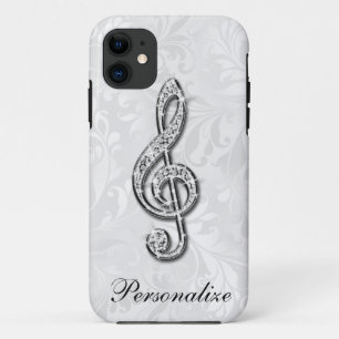 Personalised Diamond Music Note Floral Damask iPhone 11 Case