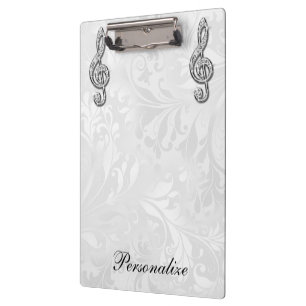Personalised Diamond Music Note Floral Damask Clipboard